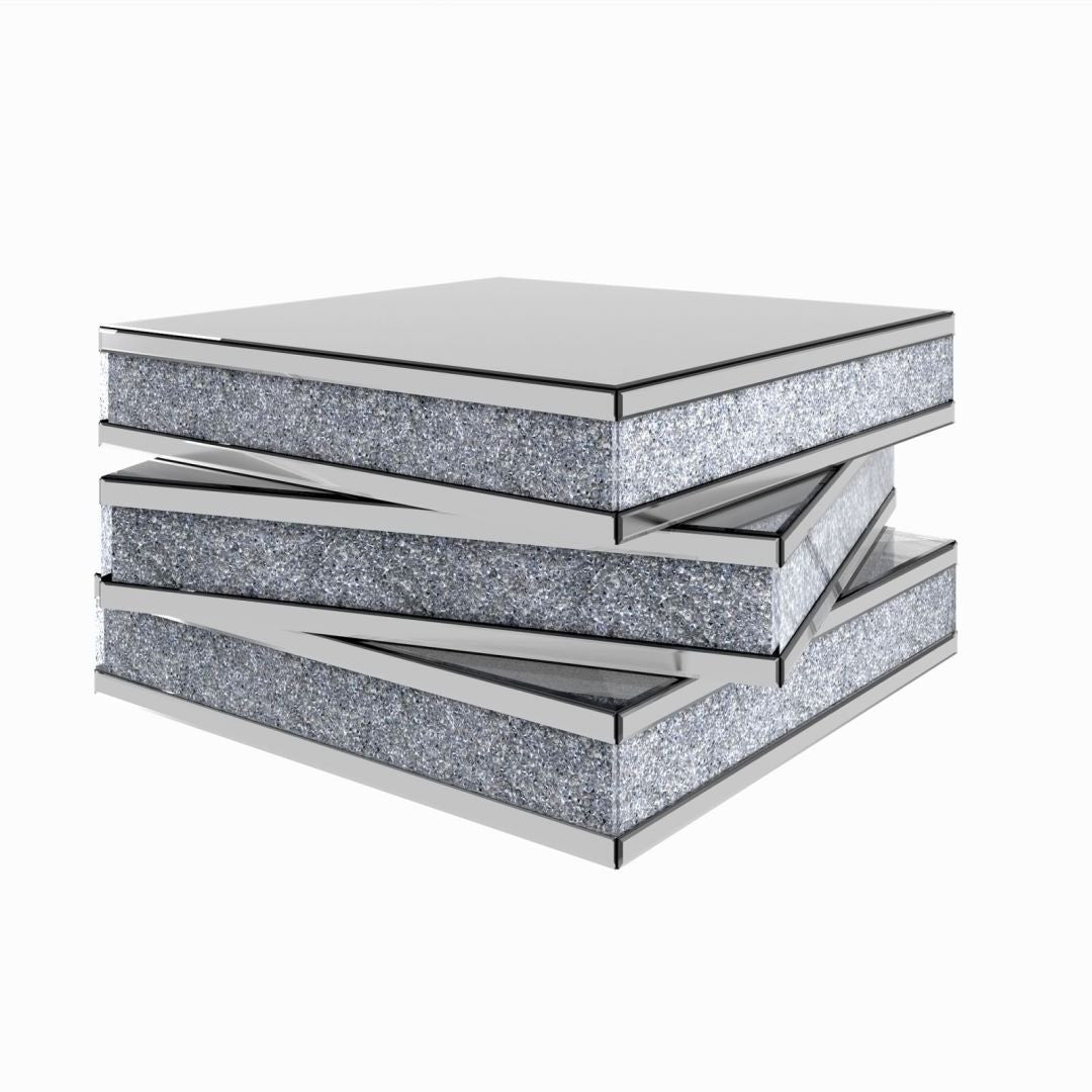Rubik's Bling Silver Mirror & Faux Crystals Coffee Table