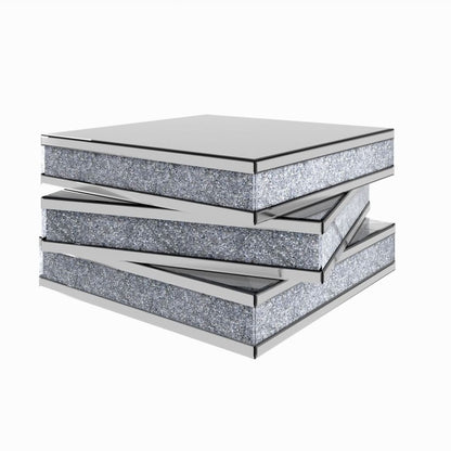Rubik's Bling Silver Mirror & Faux Crystals Coffee Table
