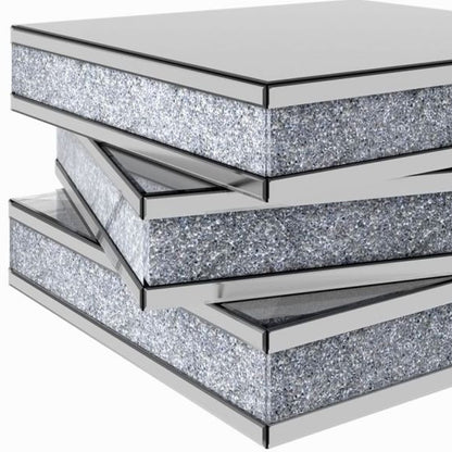 Rubik's Bling Silver Mirror & Faux Crystals Coffee Table