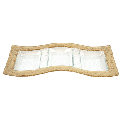 Clear And Gold Rectangular Handmade Divided Serving Dish