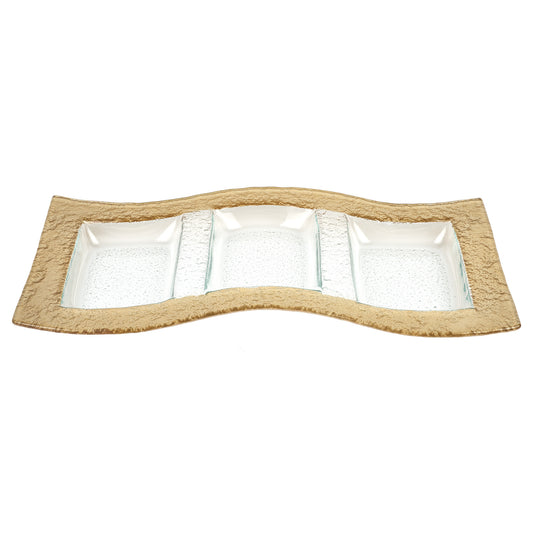 Clear And Gold Rectangular Handmade Divided Serving Dish