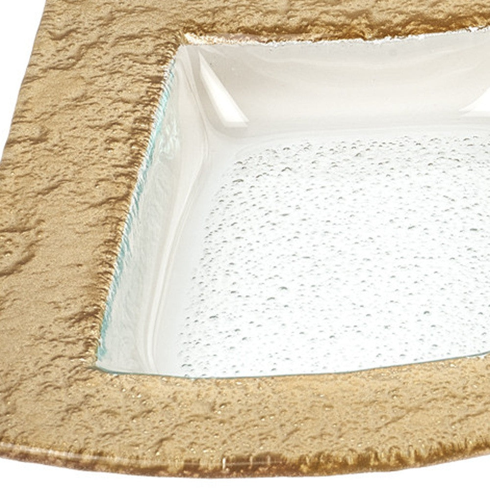 Clear And Gold Rectangular Handmade Divided Serving Dish
