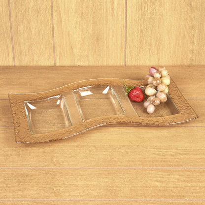 Clear And Gold Rectangular Handmade Divided Serving Dish