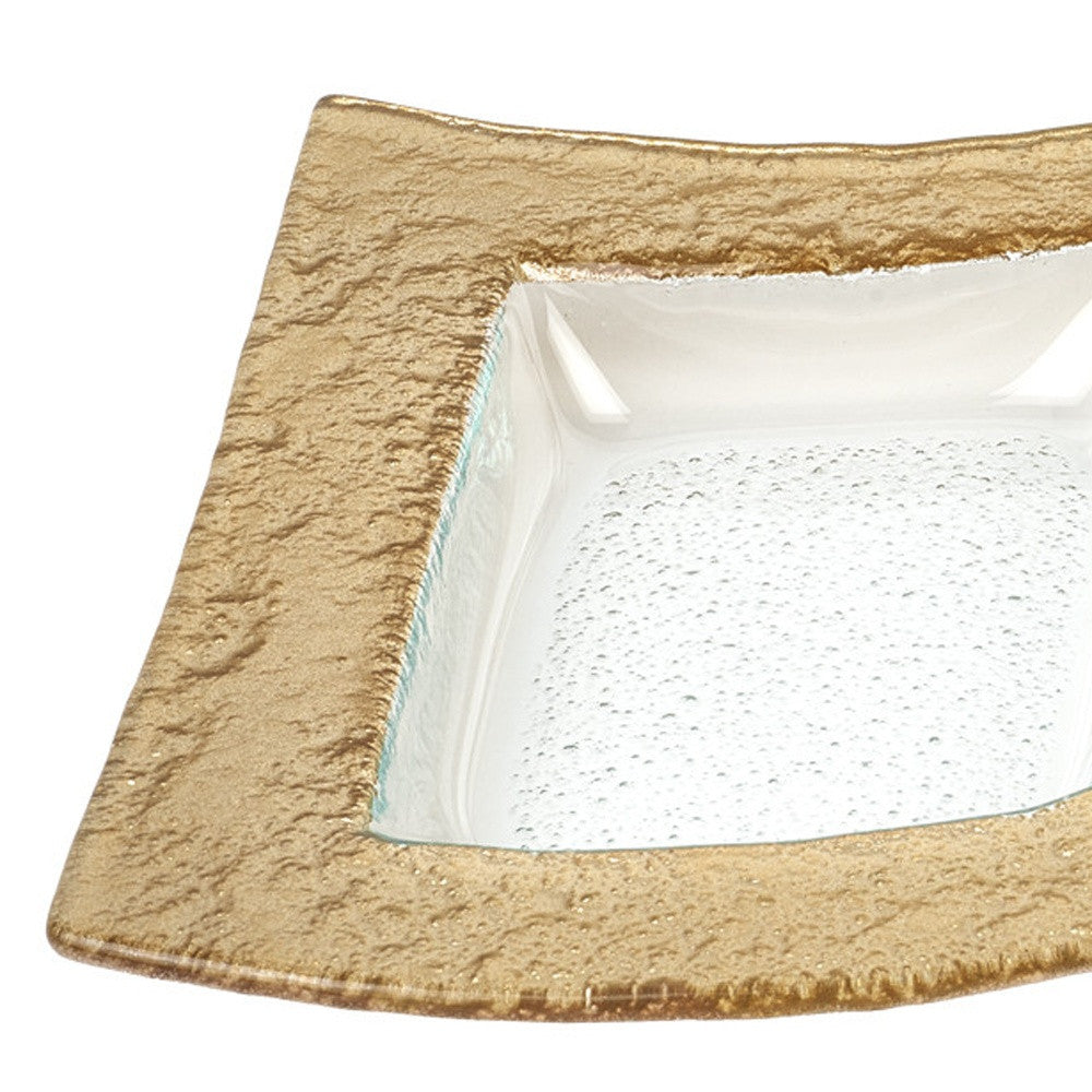 Clear And Gold Rectangular Handmade Divided Serving Dish