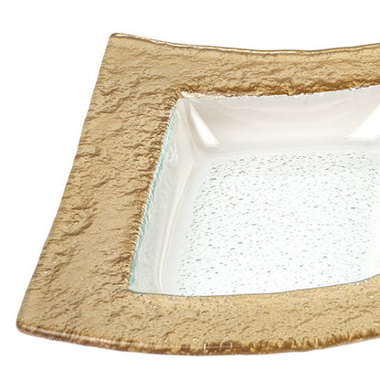 Clear And Gold Rectangular Handmade Divided Serving Dish