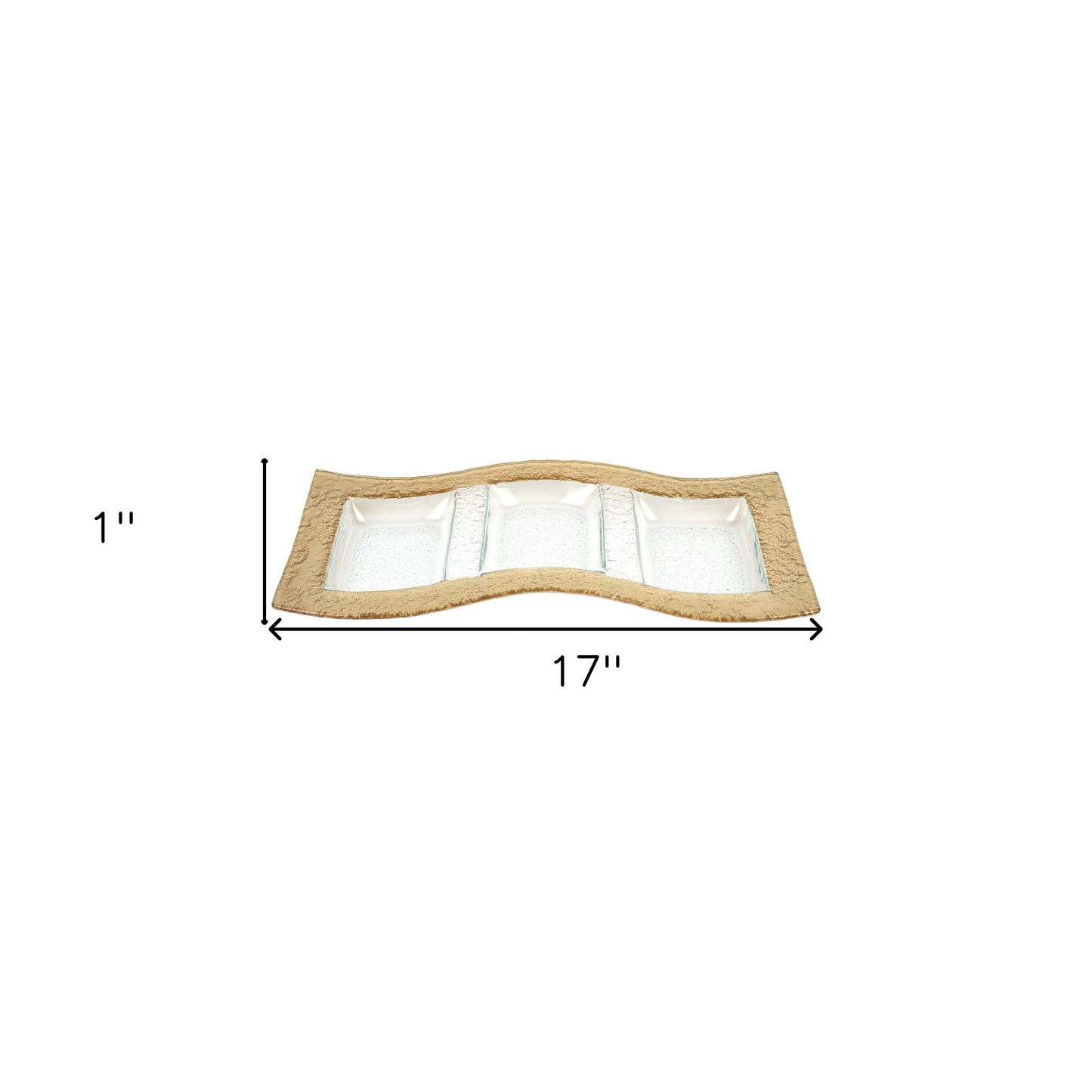 Clear And Gold Rectangular Handmade Divided Serving Dish