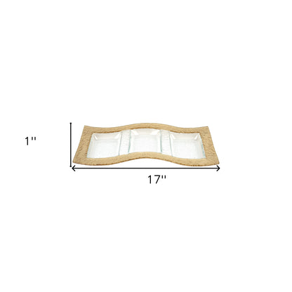 Clear And Gold Rectangular Handmade Divided Serving Dish