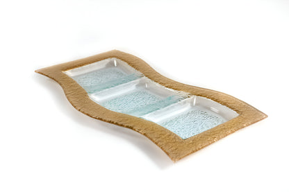 Clear And Gold Rectangular Handmade Divided Serving Dish