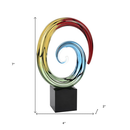 Blue & Red Murano Glass Hand Painted Modern Abstract Tabletop Sculpture
