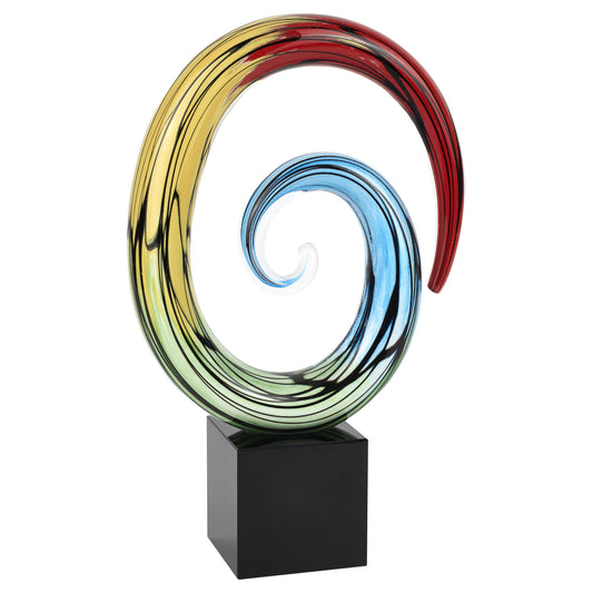 Blue & Red Murano Glass Hand Painted Modern Abstract Tabletop Sculpture