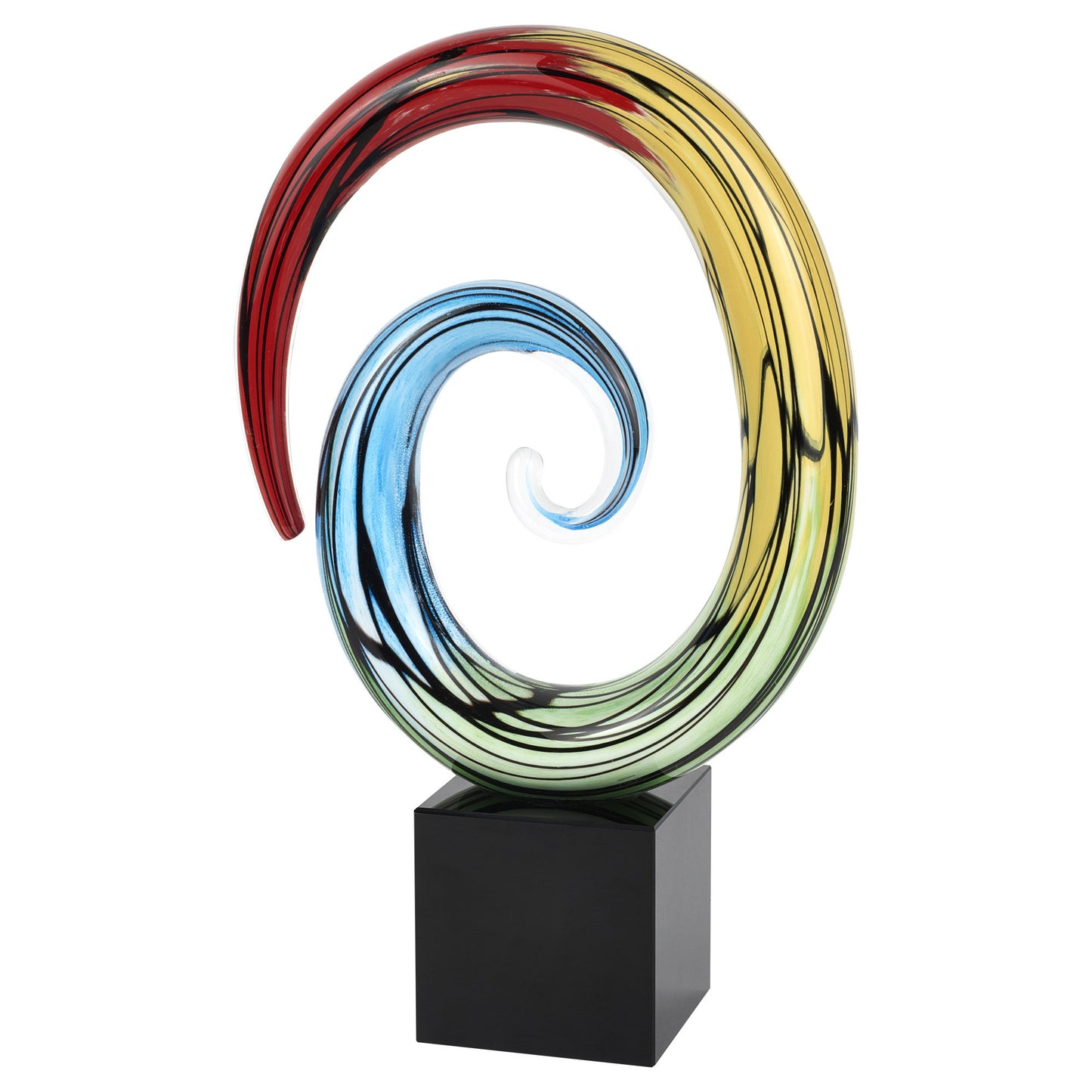 Blue & Red Murano Glass Hand Painted Modern Abstract Tabletop Sculpture