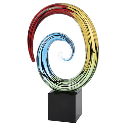 Blue & Red Murano Glass Hand Painted Modern Abstract Tabletop Sculpture
