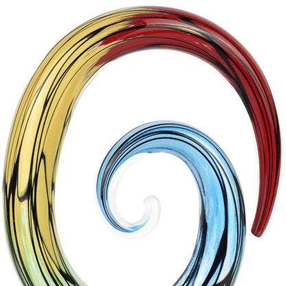 Blue & Red Murano Glass Hand Painted Modern Abstract Tabletop Sculpture
