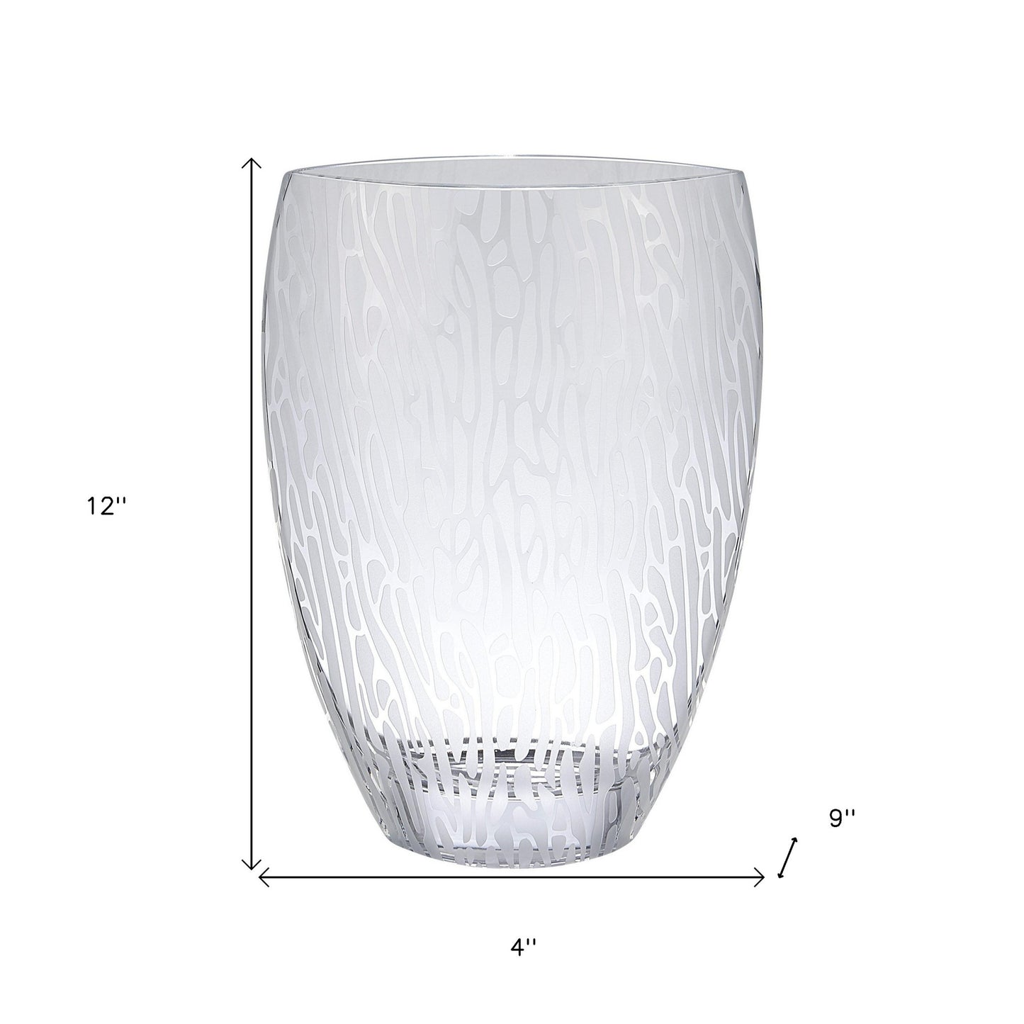 Clear & Frosted Abstract Oval Crystal Table Vase