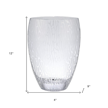 Clear & Frosted Abstract Oval Crystal Table Vase