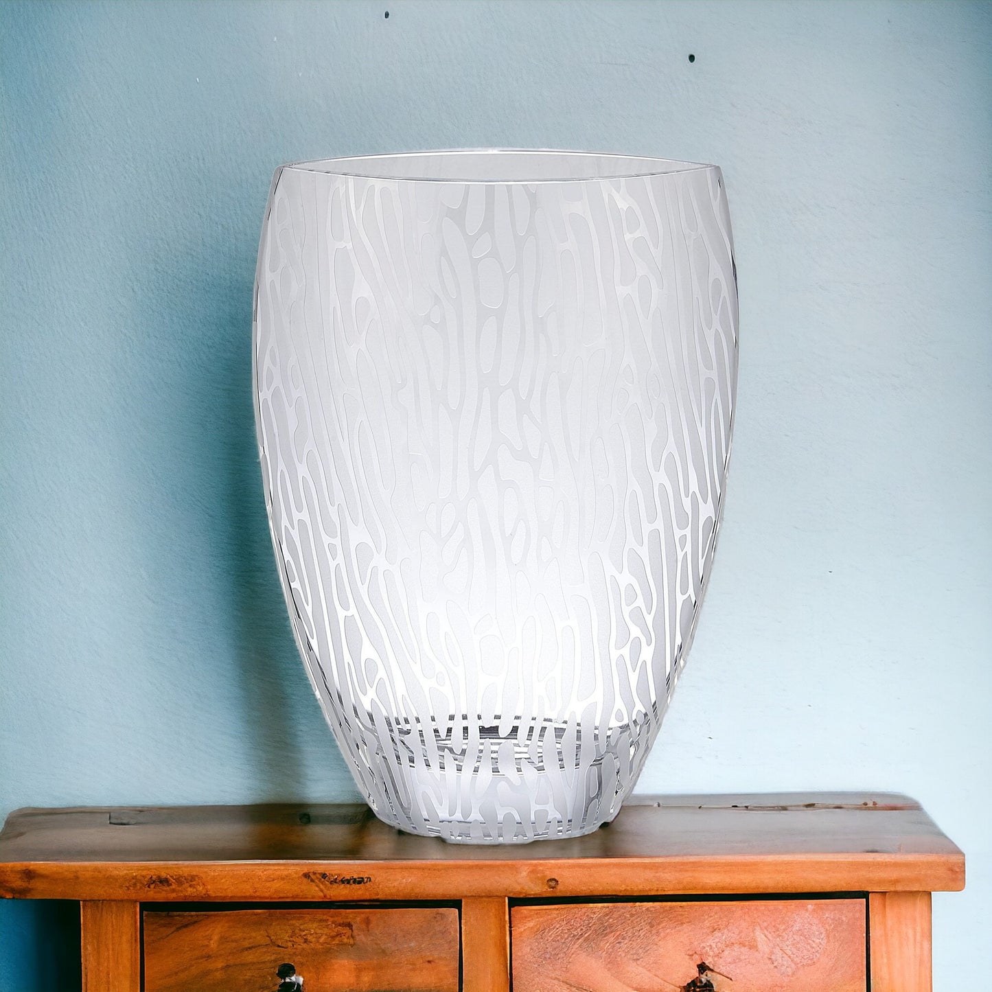 Clear & Frosted Abstract Oval Crystal Table Vase