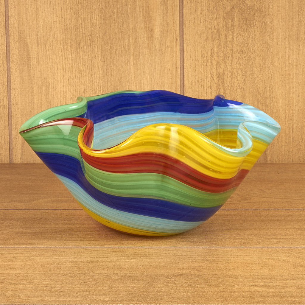 Rainbow Murano Glass Wavy Serving Bowl