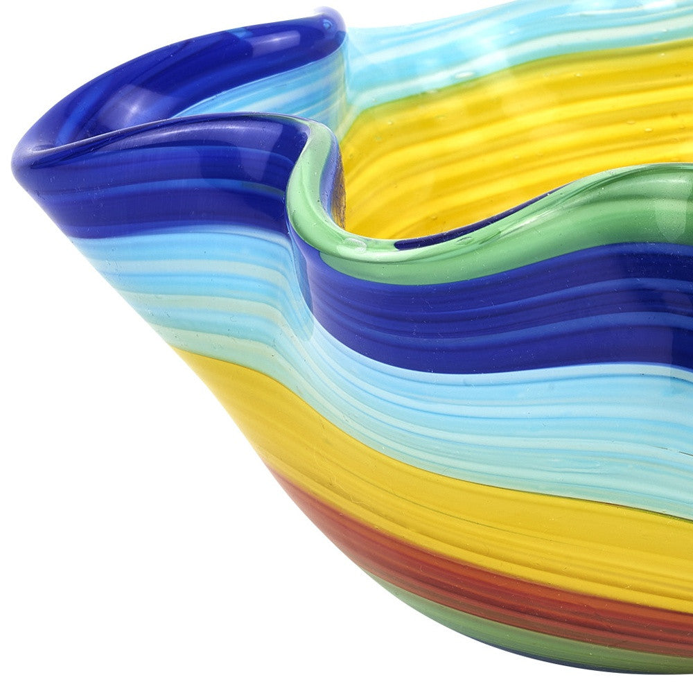 Rainbow Murano Glass Wavy Serving Bowl