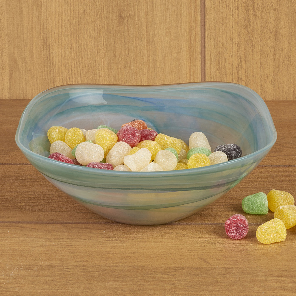 Aqua Blue And White Glass Square Candy or Nut Bowls
