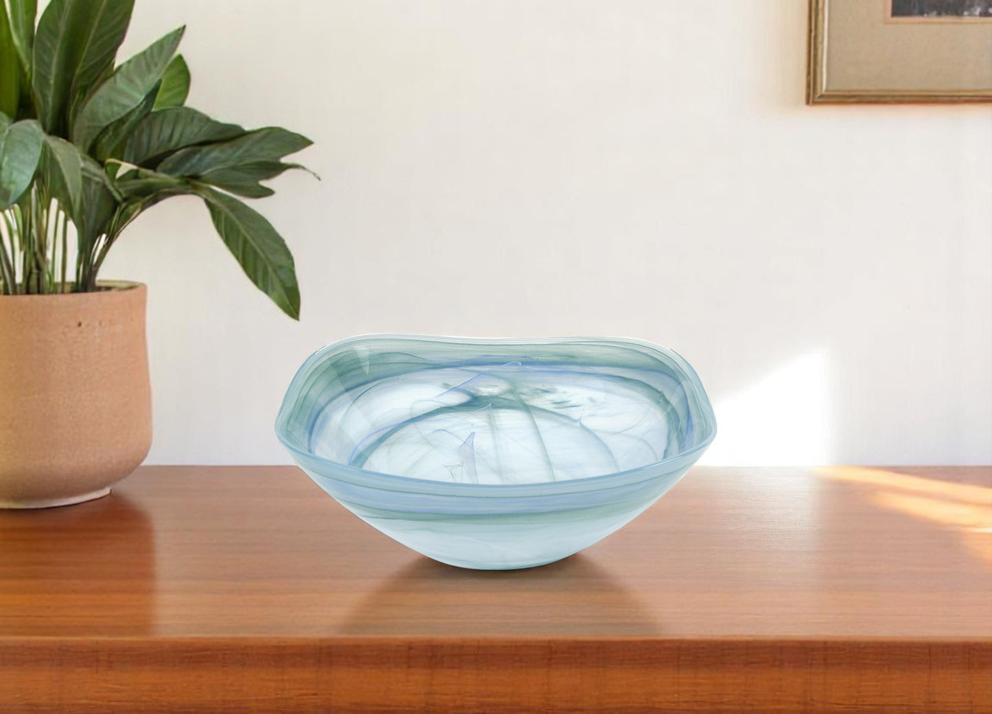 Aqua Blue And White Glass Square Candy or Nut Bowls