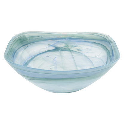 Aqua Blue And White Glass Square Salad Bowl