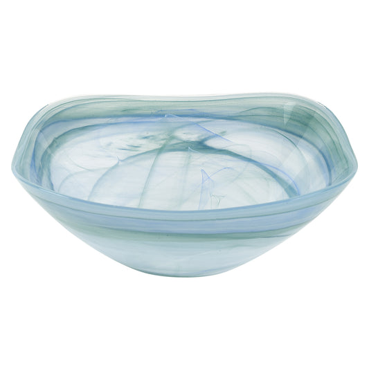 Aqua Blue And White Glass Square Salad Bowl