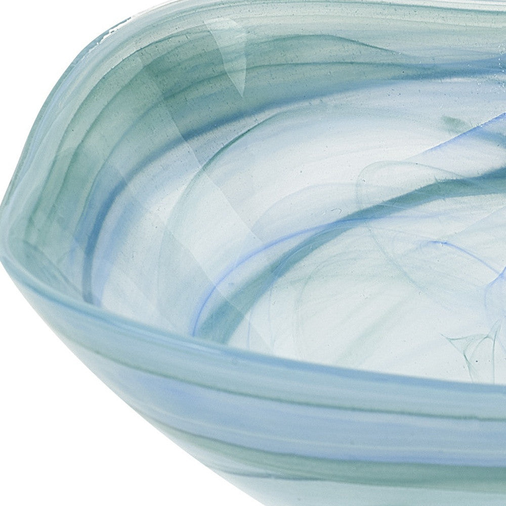 Aqua Blue And White Glass Square Salad Bowl