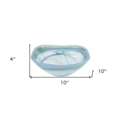 Aqua Blue And White Glass Square Salad Bowl