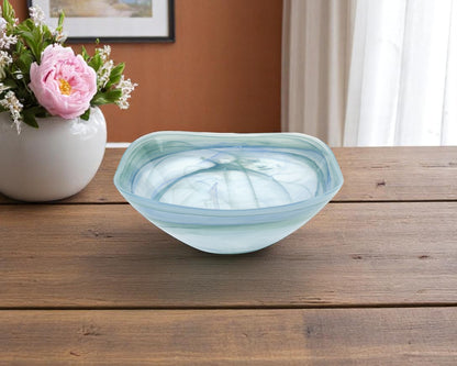 Aqua Blue And White Glass Square Salad Bowl
