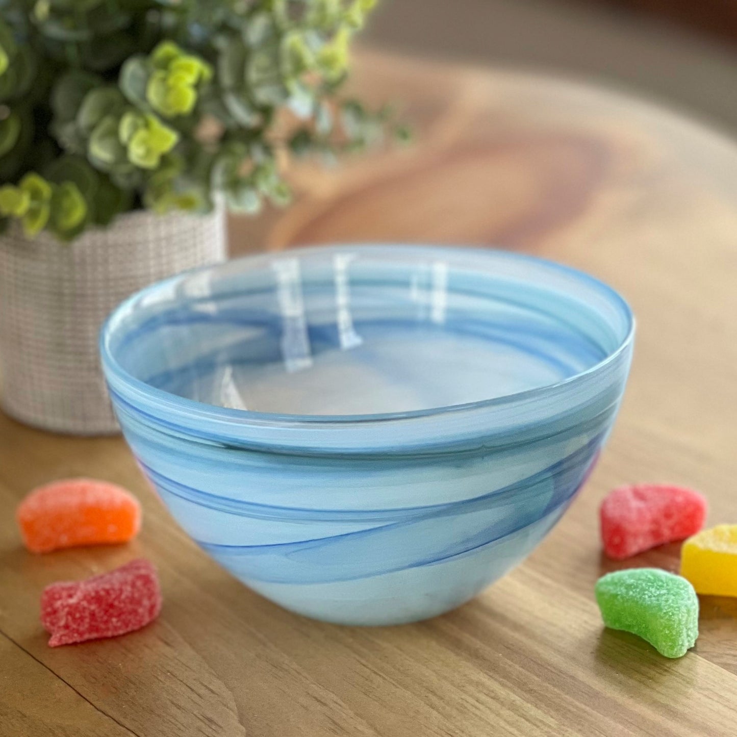 Aqua Blue And White Glass Round Candy or Nut Bowls