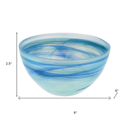 Aqua Blue And White Glass Round Candy or Nut Bowls