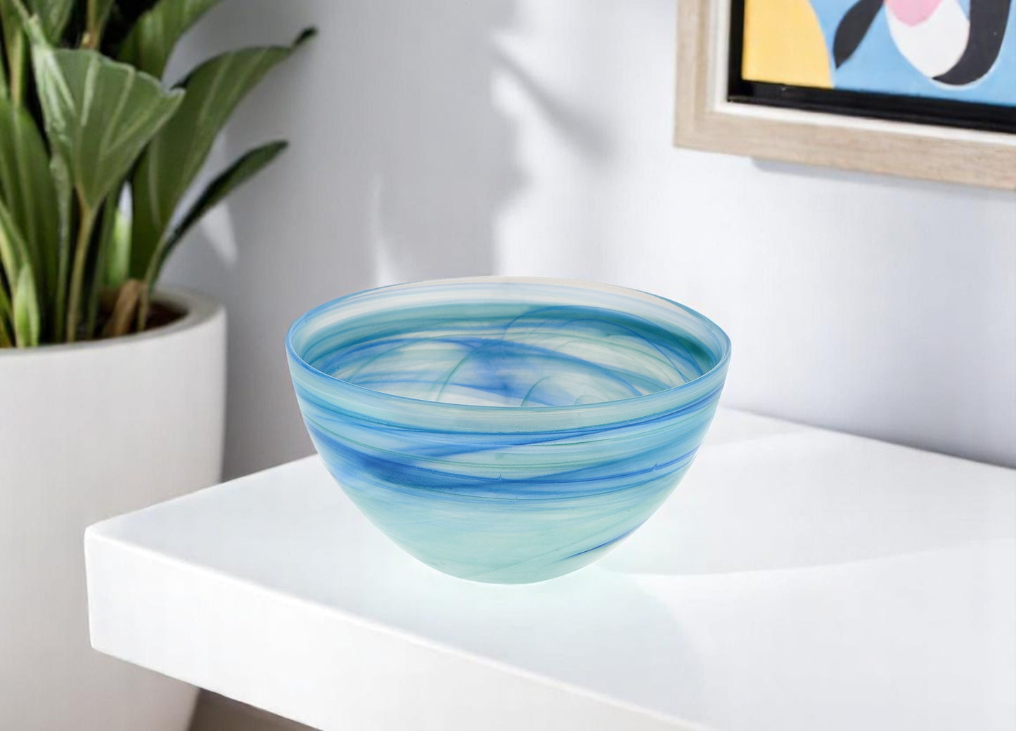 Aqua Blue And White Glass Round Candy or Nut Bowls