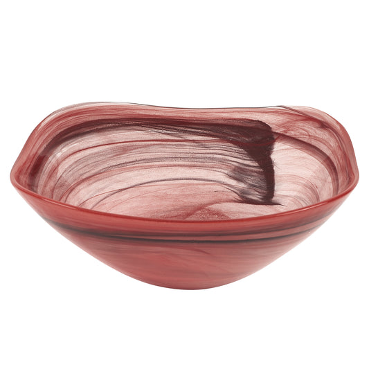 Red And White Glass Square Salad Bowl
