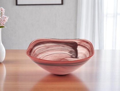 Red And White Glass Square Salad Bowl