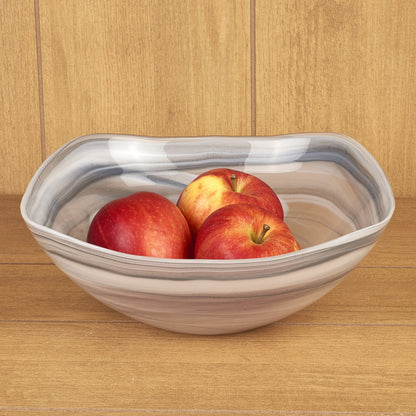 Gray And White Glass Square Salad Bowl