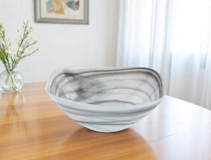 Gray And White Glass Square Salad Bowl