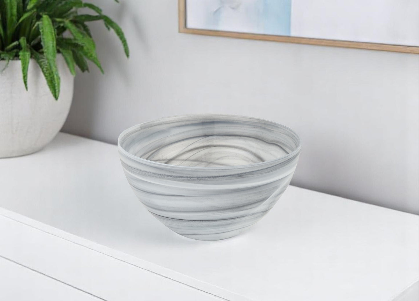Gray And White Glass Round Candy or Nut Bowl