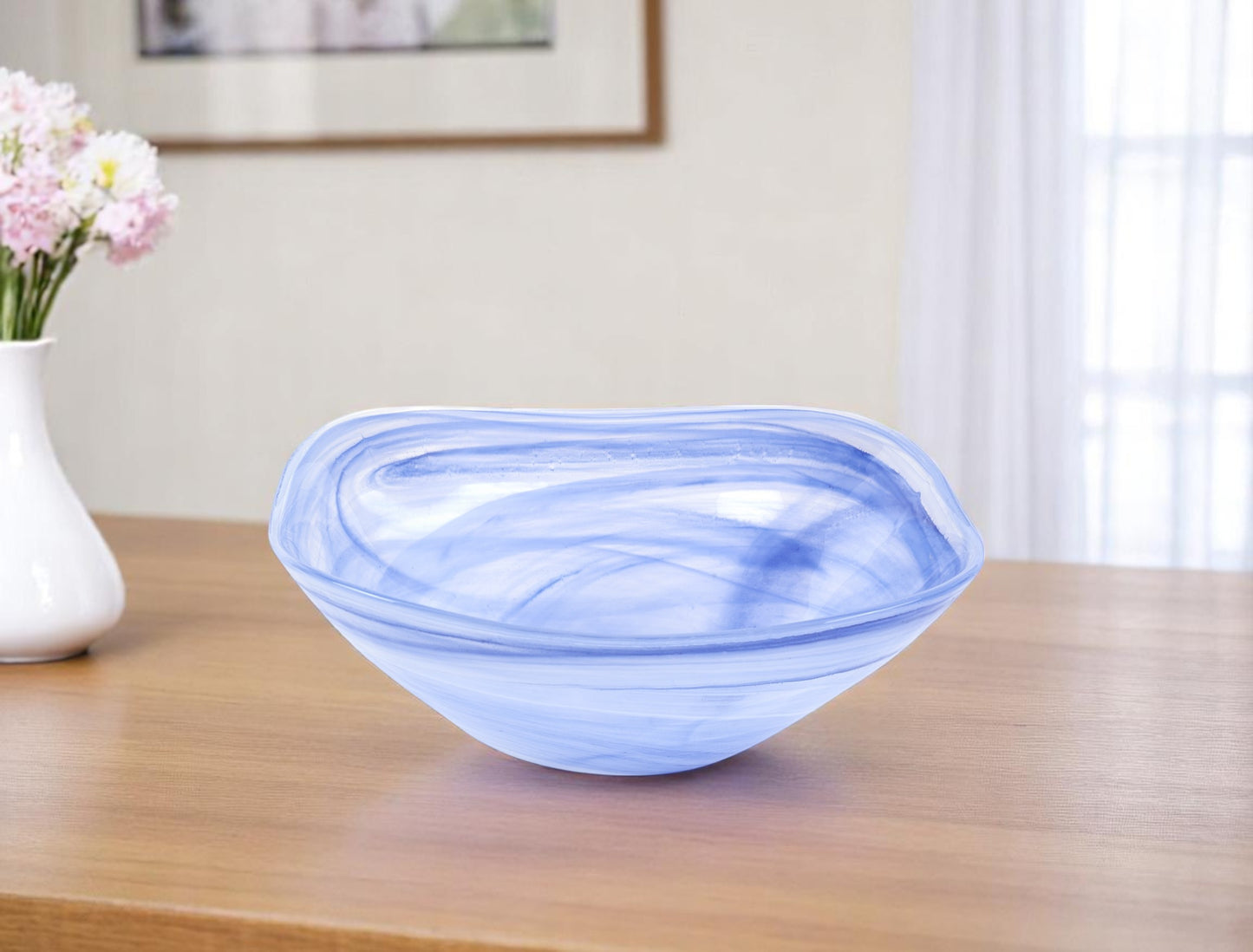 Blue And White Glass Square Salad Bowl