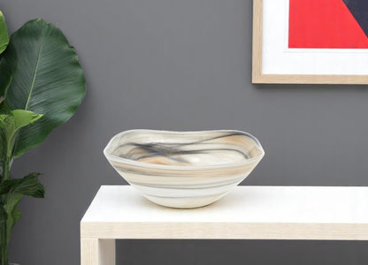 Taupe And White Glass Square Candy or Nut Bowl