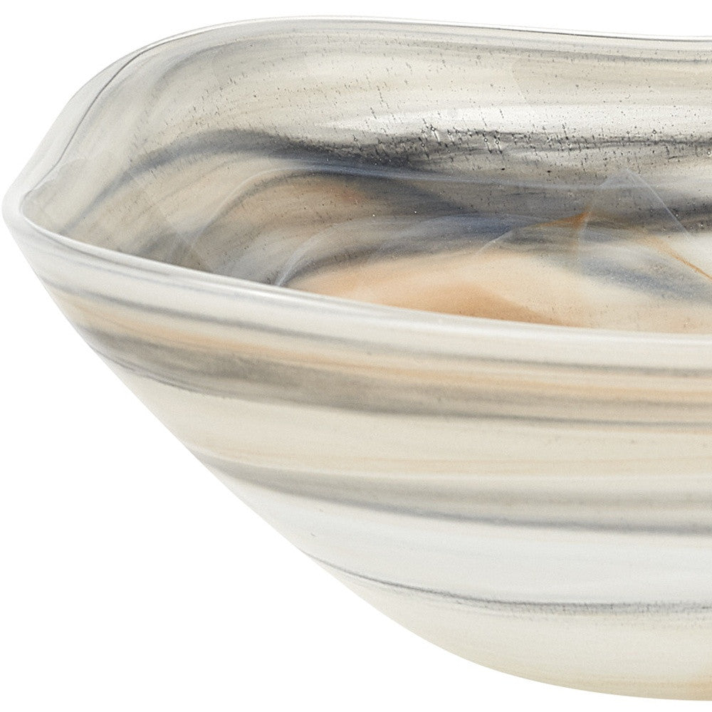 Gray Taupe And White Glass Square Salad Bowl