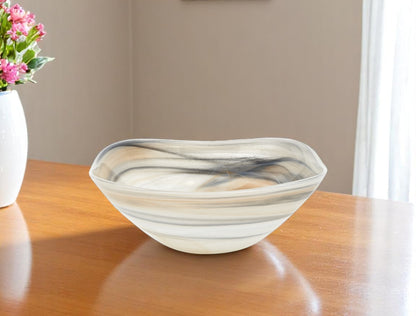 Gray Taupe And White Glass Square Salad Bowl