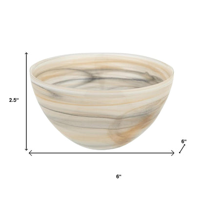 Taupe And White Glass Round Candy or Nut Bowl