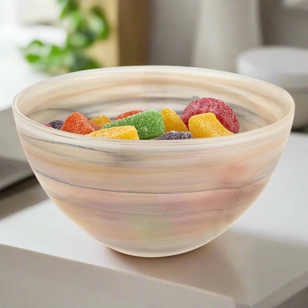 Taupe And White Glass Round Candy or Nut Bowl