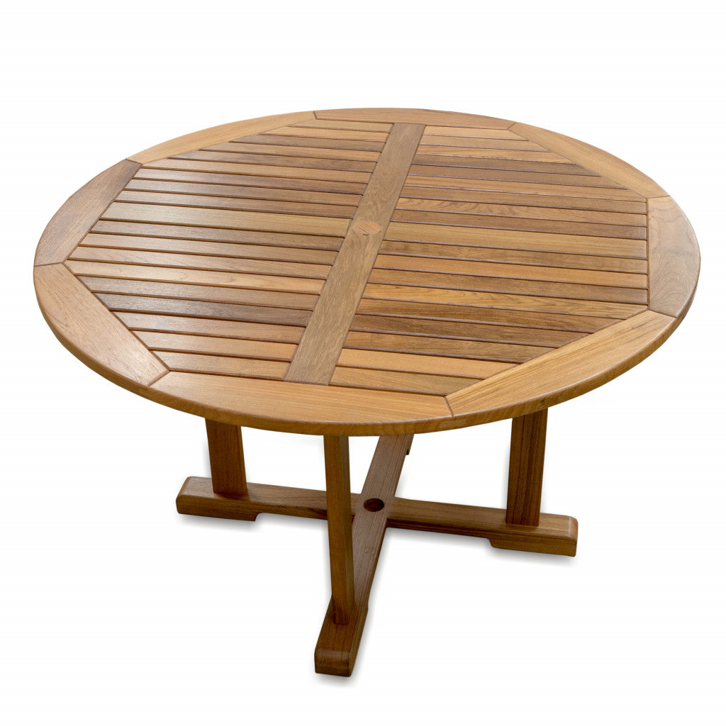 Brown Round Solid Teak Wood Dining Table