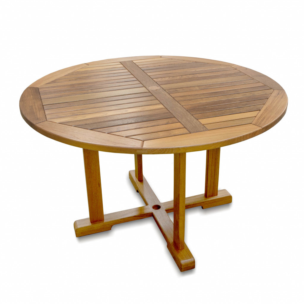 Brown Round Solid Teak Wood Dining Table
