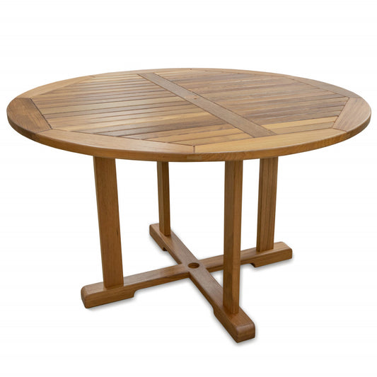 Brown Round Solid Teak Wood Dining Table