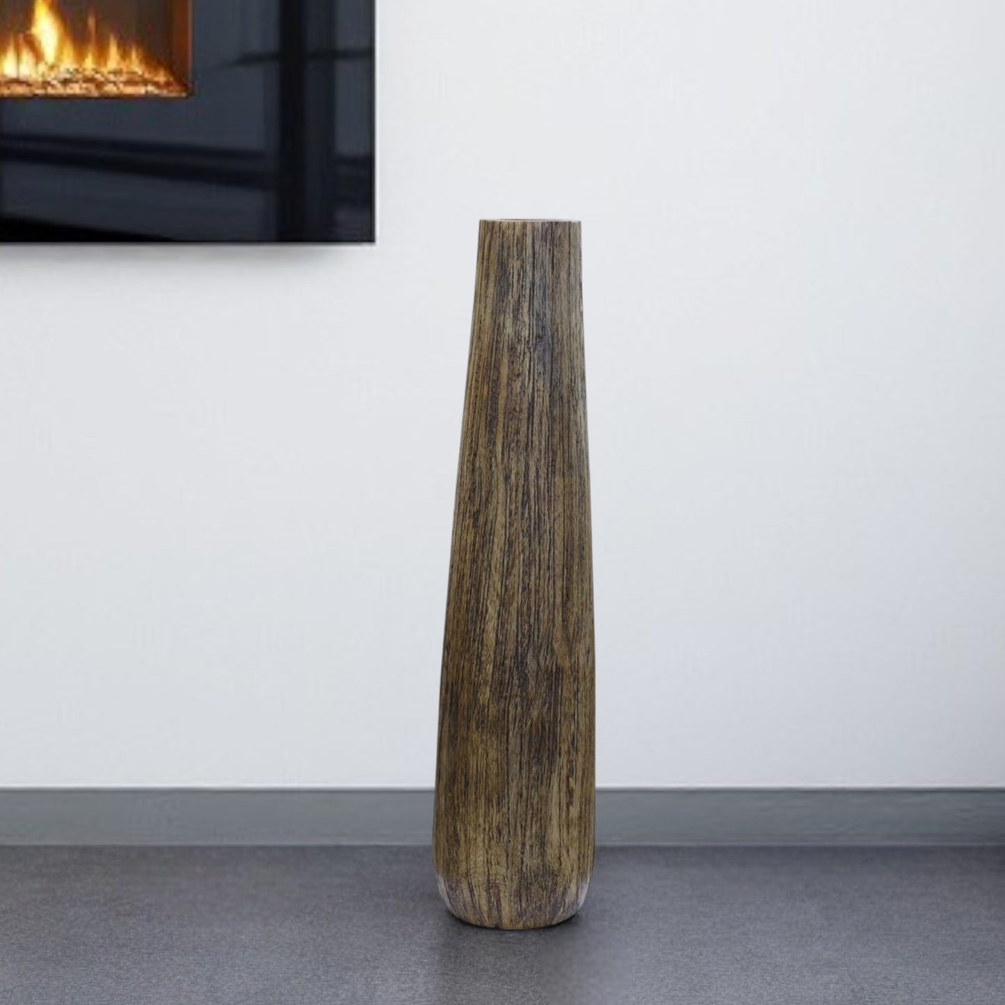 Brown Cylinder Wood Floor Vase