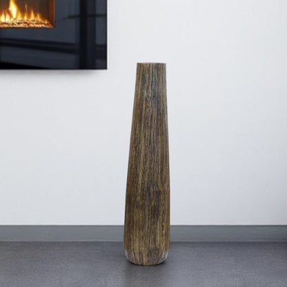 Brown Cylinder Wood Floor Vase