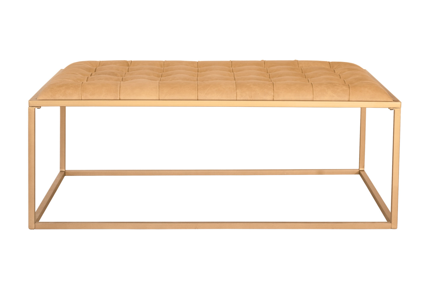 Gold & Brown Leather Rectangular Coffee Table image 2
