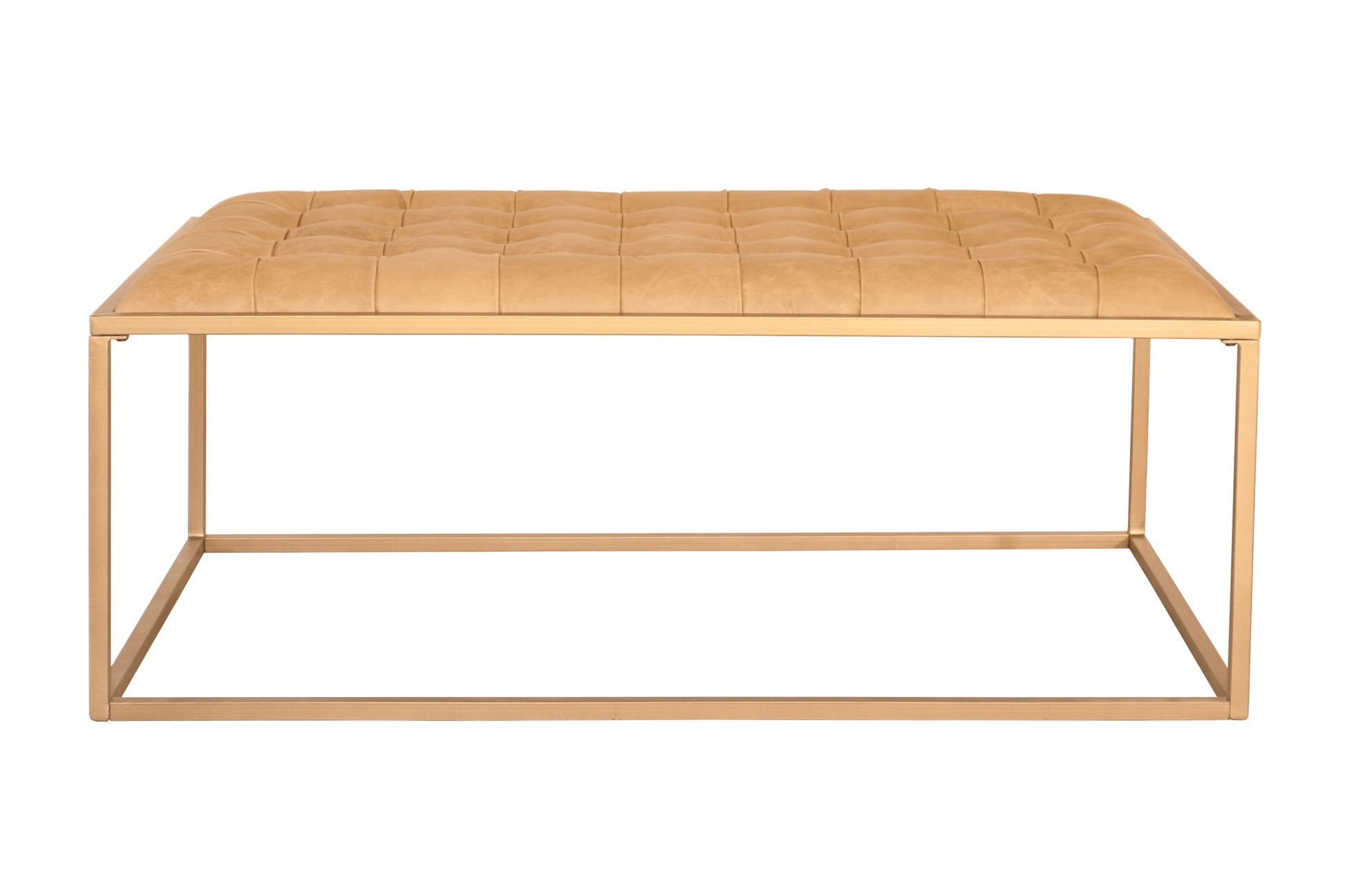 Gold & Brown Leather Rectangular Coffee Table image 2